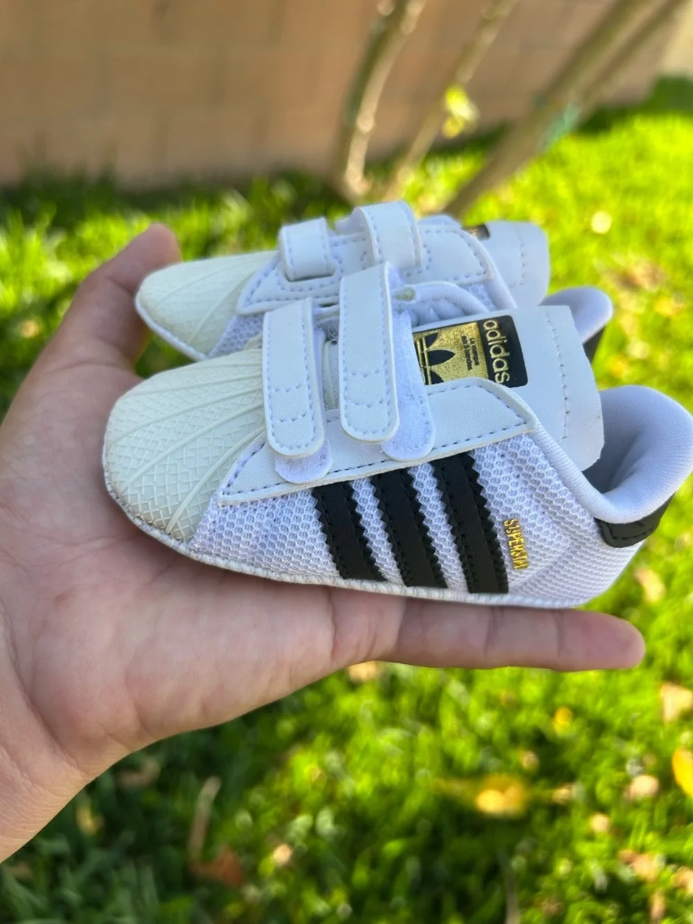 adidas White and Black Baby Superstar Crib Sneakers